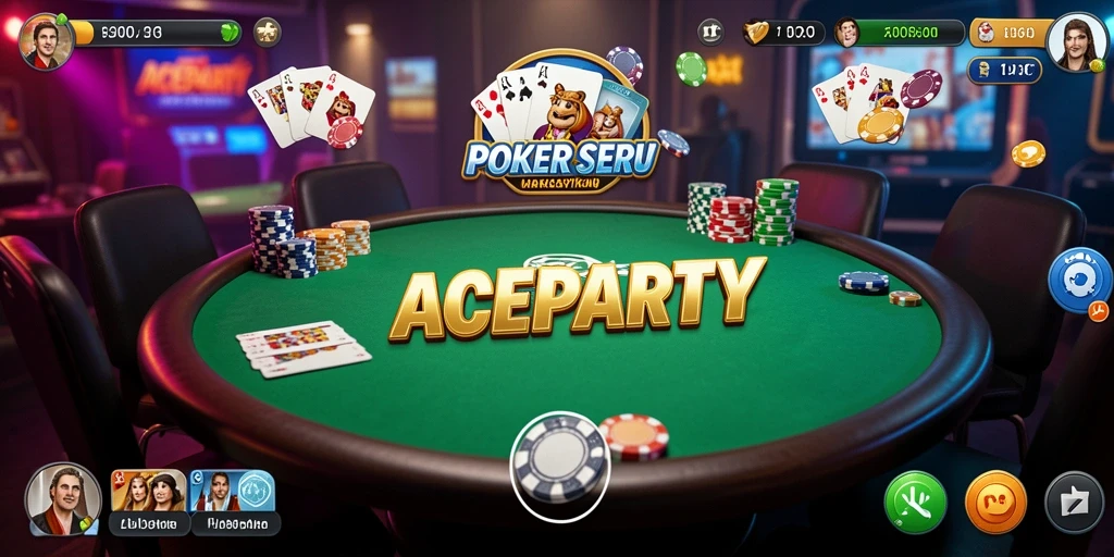 Screenshot gameplay ACEPARTY menunjukkan keseruan permainan Poker.