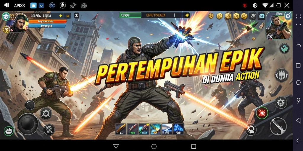 Tampilan menegangkan dari gameplay API33 saat karakter bertarung.
