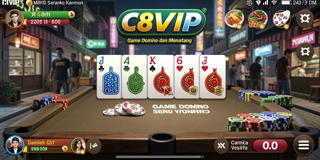 Tampilan gameplay seru dalam aplikasi C8VIP dengan aksi Domino yang mendebarkan.