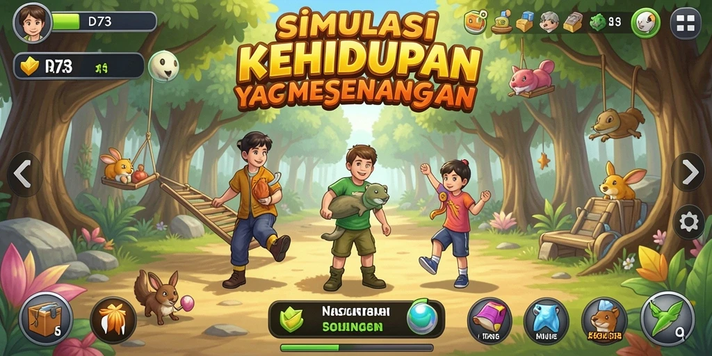 Gameplay D73 menampilkan interaksi kehidupan yang mendalam dan menarik.