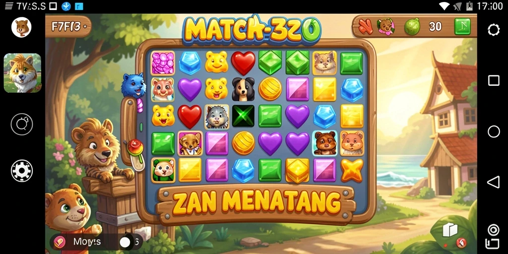 Tampilan gameplay seru dari F7F7 dengan tantangan Match-3.