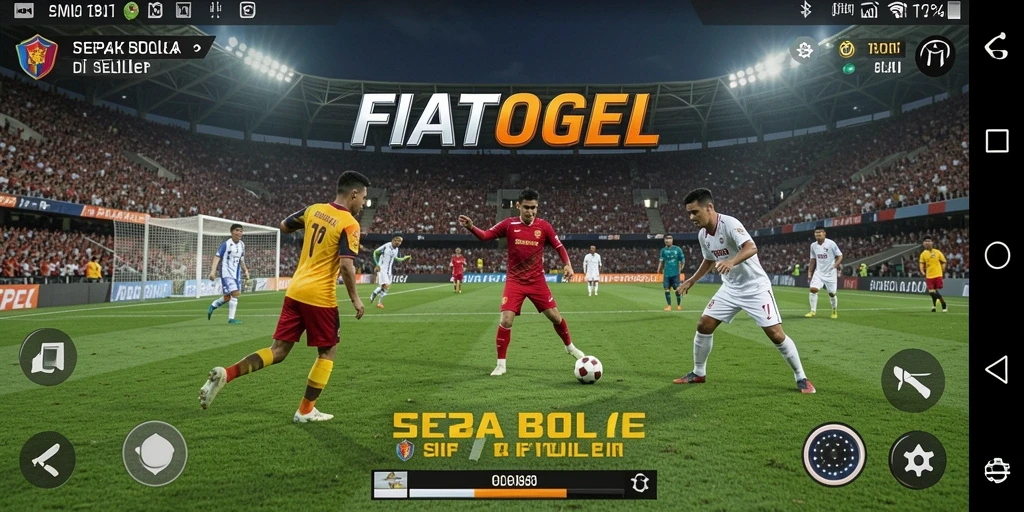Tampilan gameplay FIATOGEL dengan aksi sepak bola yang seru.