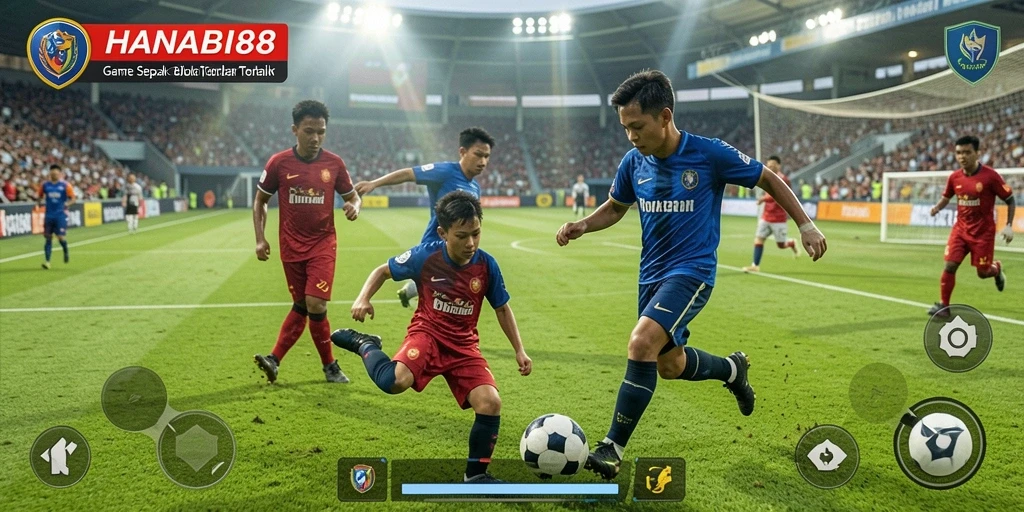 Screenshot gameplay HANABI88 yang menarik dengan aksi sepak bola yang mendebarkan.
