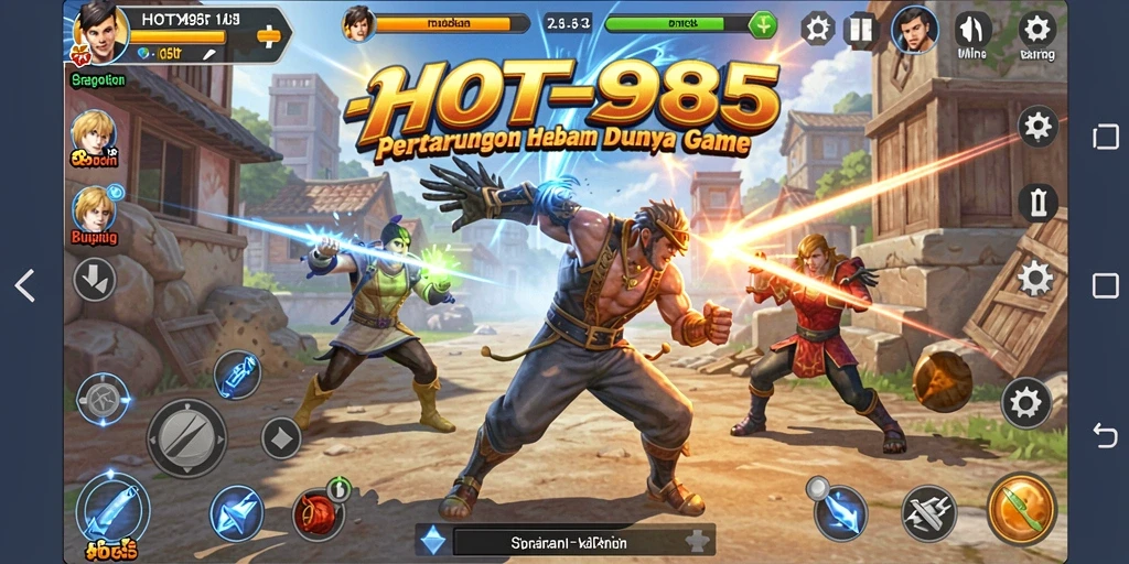 Screenshot utama HOT985 menampilkan aksi pertarungan yang intens.