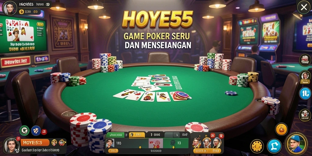 Screenshot gameplay HOYE55 menampilkan aksi poker yang mendebarkan.
