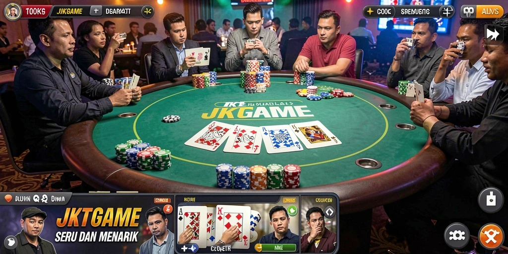 Tampilan permainan Poker yang mendebarkan dan interaktif di JKTGAME.