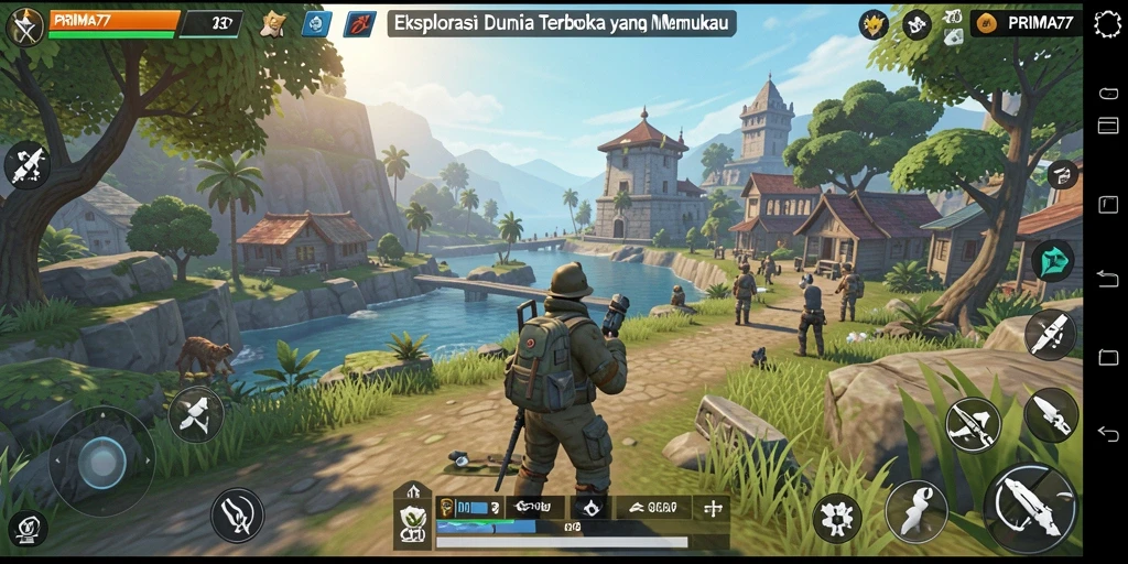 Gameplay <strong>PRIMA77</strong> menampilkan eksplorasi dunia yang luas dan menakjubkan.