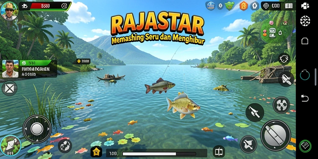 Tampilan gameplay RAJASTAR yang menampilkan pengalaman memancing yang seru.