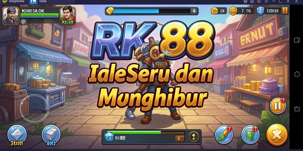 Tampilan gameplay dari RK88 dengan karakter dan sumber daya beragam.