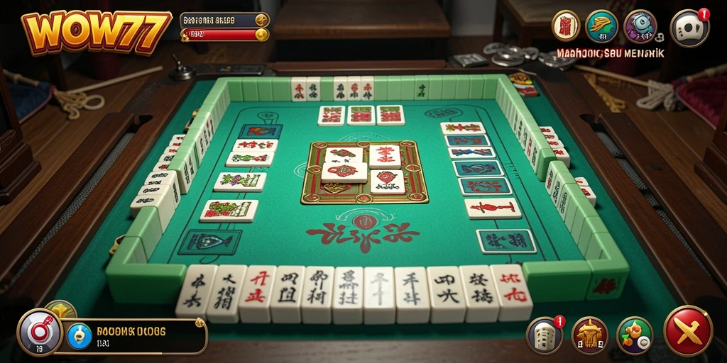 Screenshot gameplay WOW77 yang menampilkan suasana Mahjong yang seru.